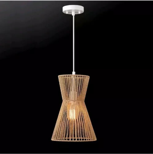 Globe 65793 Grace 1-Light Pendant Lighting, Matte White, Natural Twine Shade,