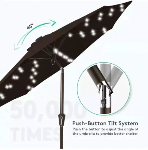 JEAREY Upgrade 12T LED Lighted Patio Umbrella, Solar Outdoor Umbrella, Tilt T...