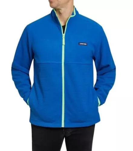 Lands' End Men's Grid Fleece Zip-Up Jacket Blue Size Large