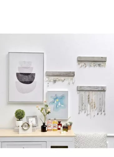 Jewelry Organizer for Wall Set of 3, Rustic Wood & Metal Wall Mount Org