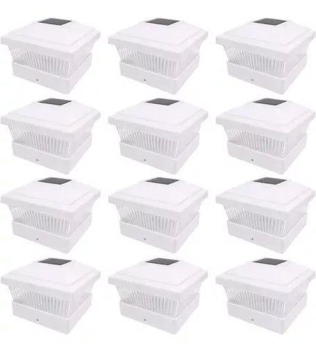 12 Pack LED White 5" X 5" Solar Powered Post Deck Cap Square Fence Light Lamp