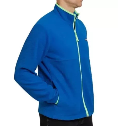 Lands' End Men's Grid Fleece Zip-Up Jacket Blue Size Large