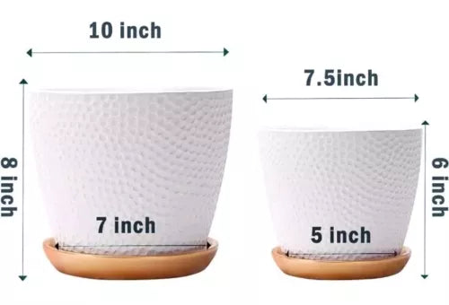 10 Inch White Honeycomb Pattern Ceramic Indoor Plant Pot with Drainage and Sauce