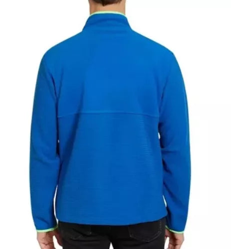 Lands' End Men's Grid Fleece Zip-Up Jacket Blue Size Large