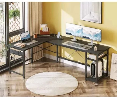 L Shaped Computer Desk 66" with Power Outlet & Storage Shelves, Corner Sturdy...