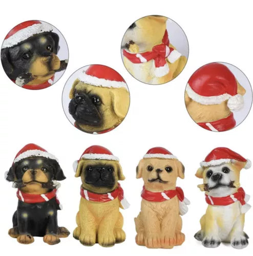 invvni Pack-4 Cute Dog Statues Home Decor, 4" Dogs Ornaments Christmas Decor
