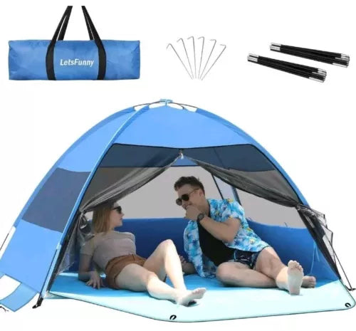 Large Easy Setup Beach Tent,Anti-UV Shelter Canopy Sun Shade with Extended Fl...