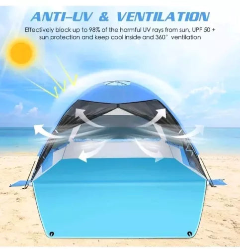 Large Easy Setup Beach Tent,Anti-UV Shelter Canopy Sun Shade with Extended Fl...