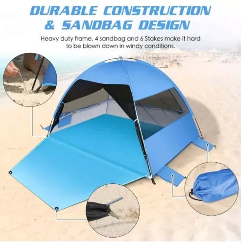 Large Easy Setup Beach Tent,Anti-UV Shelter Canopy Sun Shade with Extended Fl...