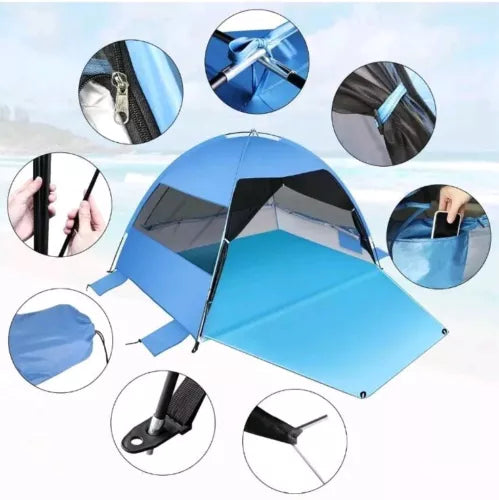 Large Easy Setup Beach Tent,Anti-UV Shelter Canopy Sun Shade with Extended Fl...
