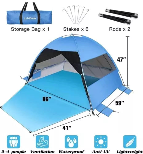 Large Easy Setup Beach Tent,Anti-UV Shelter Canopy Sun Shade with Extended Fl...