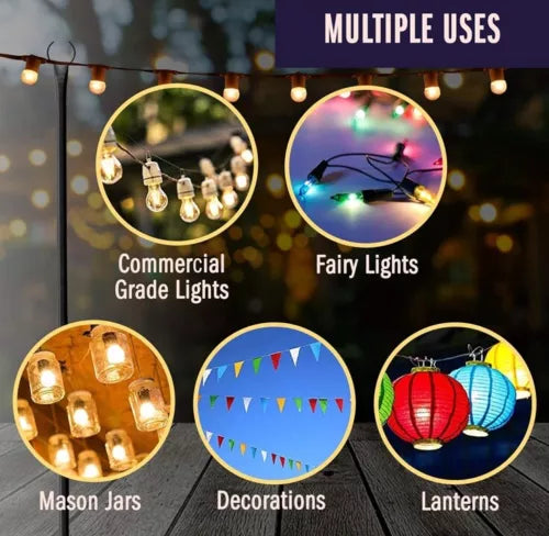 2 Pack 8FT String Light Poles Outdoor Metal Poles Stand w/ Forks Thicker Steel