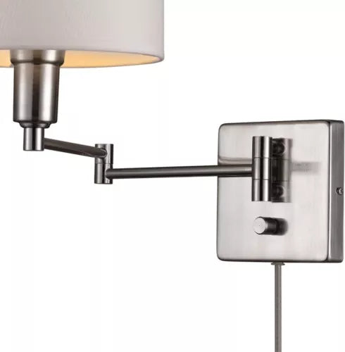 Globe Electric Anderson 1-Light Brushed Steel Plug-In or Hardwire Wall Sconce