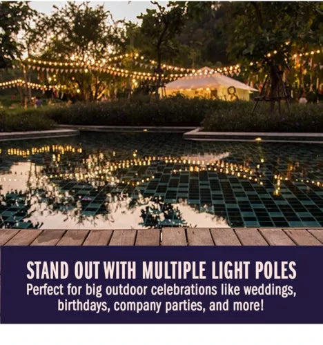 2 Pack 8FT String Light Poles Outdoor Metal Poles Stand w/ Forks Thicker Steel