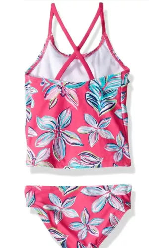Kanu Surf Girls' Charlotte Flounce Tankini Beach Sport 2-Pc Swimsuit Pink Sz 14