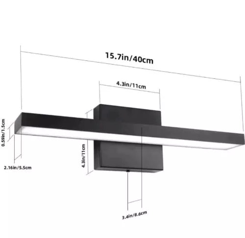 Ralbay 15.7 inch Modern LED Black Vanity Light 12W Frosted Aluminum for Bathr...