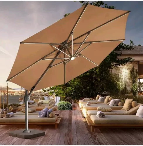 12 FT Cantilever Patio Umbrella with Solar Lights, Offset Umbrella Outdoor Pa...