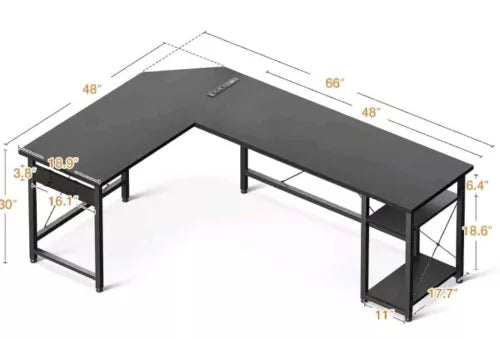 L Shaped Computer Desk 66" with Power Outlet & Storage Shelves, Corner Sturdy...