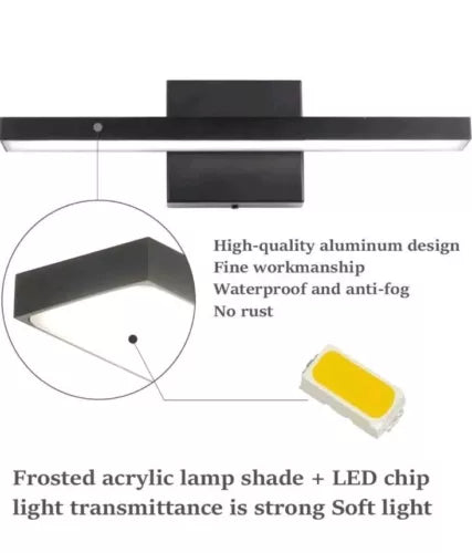 Ralbay 15.7 inch Modern LED Black Vanity Light 12W Frosted Aluminum for Bathr...