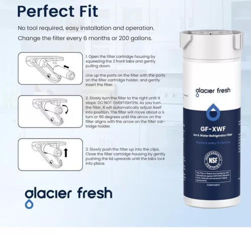 GLACIER FRESH XWF Replacement for GE XWF Refrigerator Water Filter Pack of 3