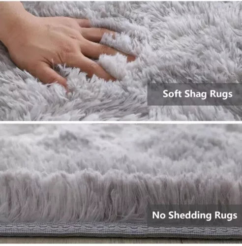 Large Size Shaggy Fluffy Area Rugs Carpets for Living room Bedroom Grey Lantern