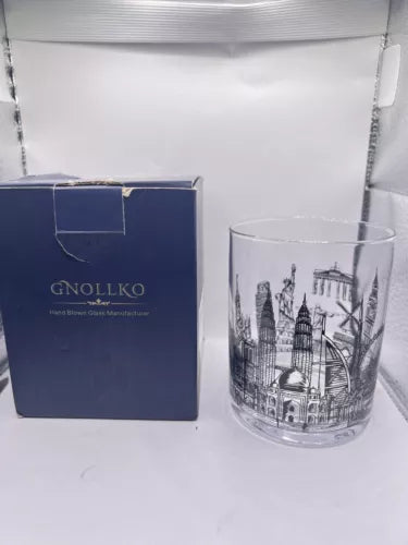 Gnollko Handblown Glass Double Whisky Tumbler World Travel Bourbon Cup 💰💲
