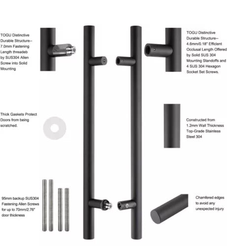 2-Togu Solid Standoffs Heavy-Duty Commercial Grade-304 SS 24” Door Pull Handles