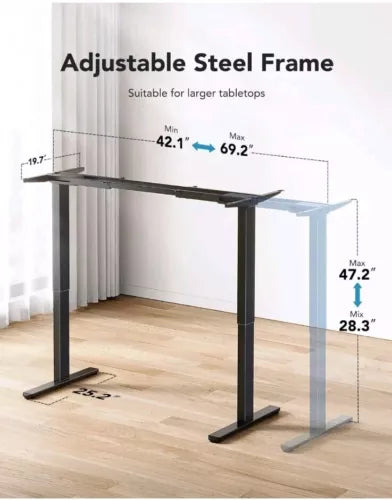 HUANUO 265 lbs Dual Motor Electric Standing Desk Frame, Thick T-Shaped Black