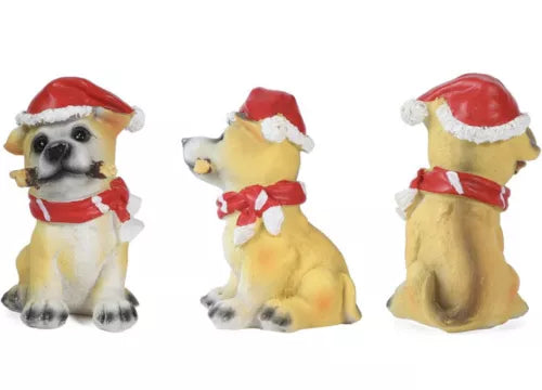 invvni Pack-4 Cute Dog Statues Home Decor, 4" Dogs Ornaments Christmas Decor