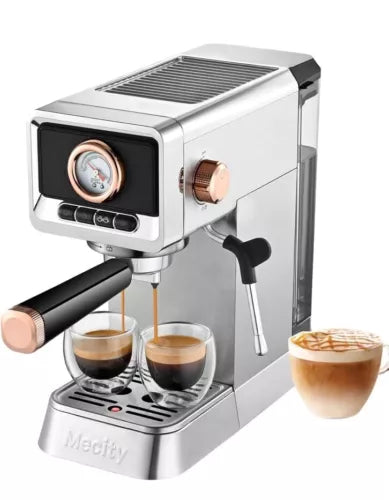 20 Bar Espresso Machine with Milk Frother, Brushed Stainless Steel Shell, 37 ...