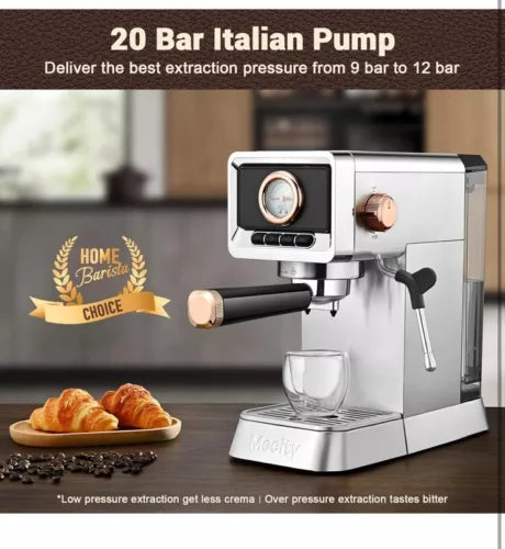20 Bar Espresso Machine with Milk Frother, Brushed Stainless Steel Shell, 37 ...