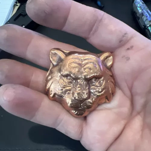 3+ oz. Hand Poured 999 Copper Art Bullion 3D Tiger Head Fast Shipping 🐅🐯
