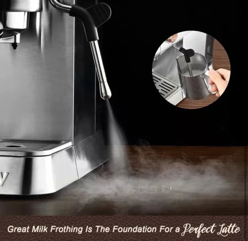 20 Bar Espresso Machine with Milk Frother, Brushed Stainless Steel Shell, 37 ...
