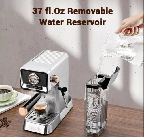 20 Bar Espresso Machine with Milk Frother, Brushed Stainless Steel Shell, 37 ...