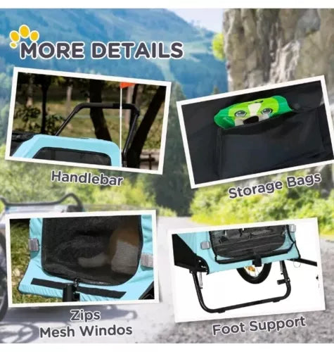 2-in-1 Dog Bike Trailer Pet Stroller Carrier for Large Dogs with Hitch