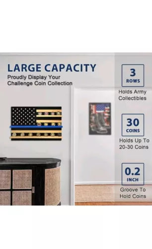 Thin Blue Line American Flag Display Case Coin Holder + Handmade Copper Coin