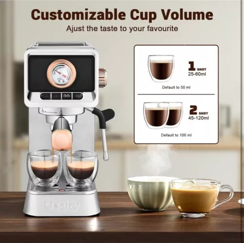 20 Bar Espresso Machine with Milk Frother, Brushed Stainless Steel Shell, 37 ...
