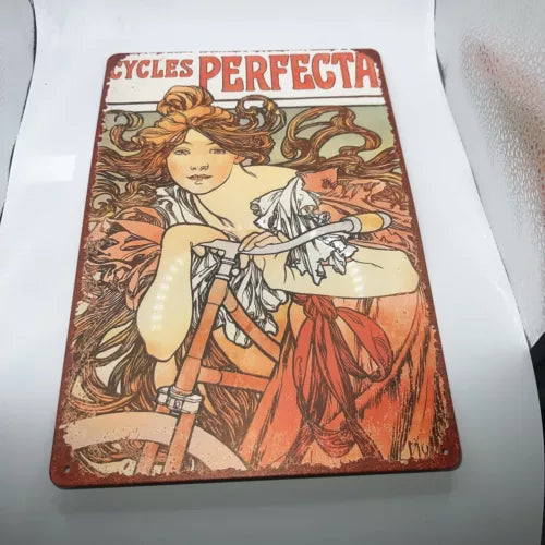 1902 cycles perfecta Alphonse Mucha.Art Nouveau metal tin sign 8x12