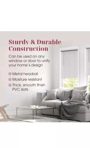 White Cordless Room Darkening 2" Faux Wood Blind for Window 30.5"W x 48"