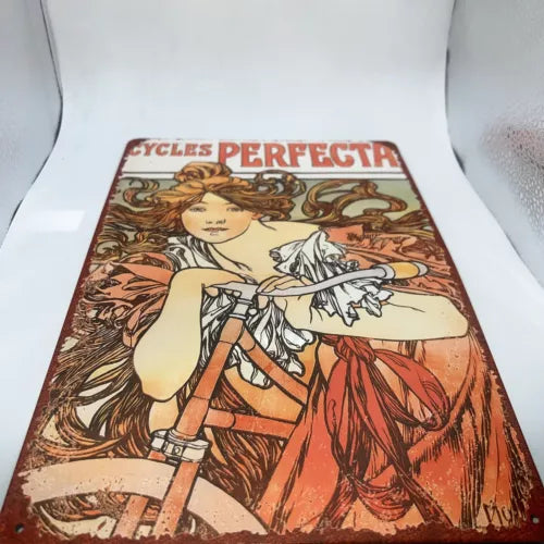 1902 cycles perfecta Alphonse Mucha.Art Nouveau metal tin sign 8x12