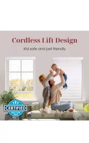 White Cordless Room Darkening 2" Faux Wood Blind for Window 30.5"W x 48"