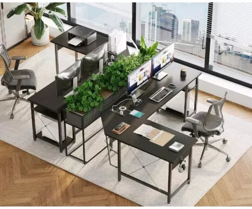 L Shaped Computer Desk 66" with Power Outlet & Storage Shelves, Corner Sturdy...