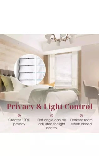 White Cordless Room Darkening 2" Faux Wood Blind for Window 30.5"W x 48"