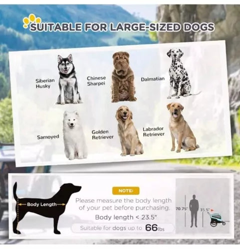2-in-1 Dog Bike Trailer Pet Stroller Carrier for Large Dogs with Hitch