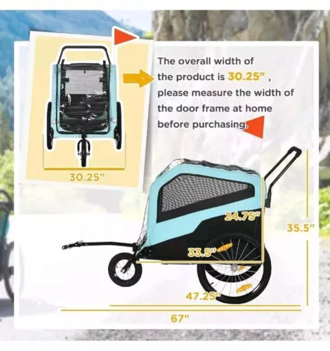 2-in-1 Dog Bike Trailer Pet Stroller Carrier for Large Dogs with Hitch