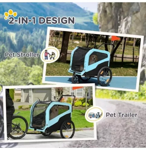 2-in-1 Dog Bike Trailer Pet Stroller Carrier for Large Dogs with Hitch