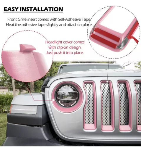 Front Mesh Grille Grill Insert Headlight Cover Jeep Wrangler JL JLU 18-22 Pink