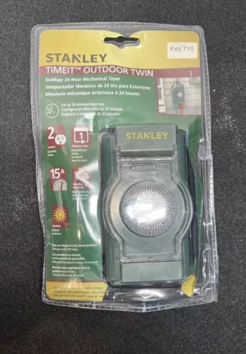2-Stanley TimeIt Outdoor Twin 2-Outlet Grounded Mechanical 24 Hour Timer New