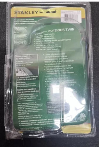 2-Stanley TimeIt Outdoor Twin 2-Outlet Grounded Mechanical 24 Hour Timer New