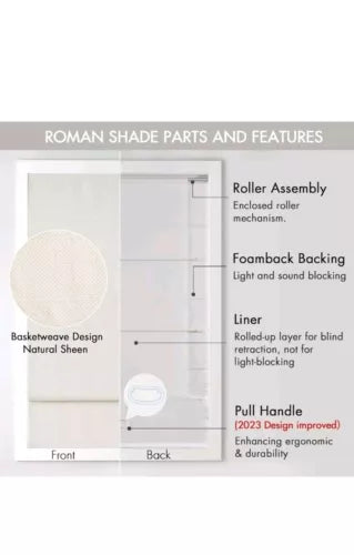 34" x 64 Madison Park Cordless Roman Shades Energy Efficient  Darkening Window